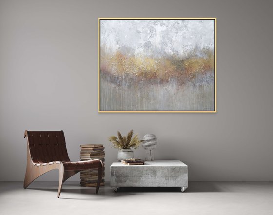 ILLUMINATE. Extra Large Abstract Gray, White, Beige, Gold  Textured Painting.