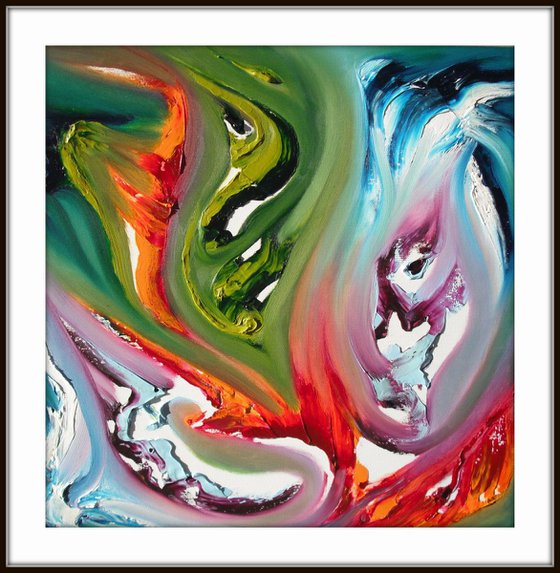 Fire's clash - 50x50 cm, Original abstract painting, oil on canvas