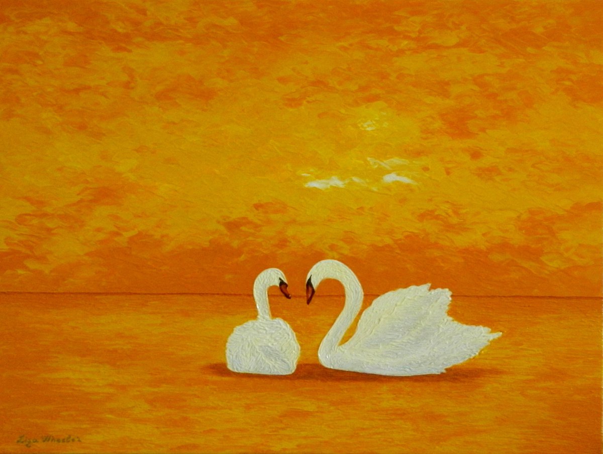 The Sound of Silence - white swans on the lake by Liza Wheeler