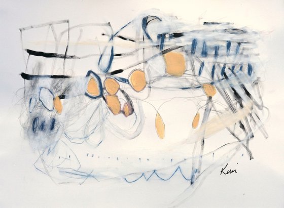 Tracing Symbols in the Air 24x18" Limited Palette Mixed Media Abstract on Paper
