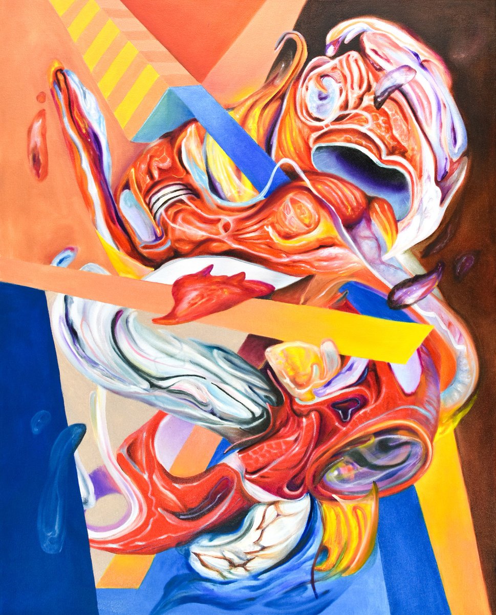 Organic Abstract Oil Painting By Andres Alvarez, 24 X 30, Grafitti, Original Artwork