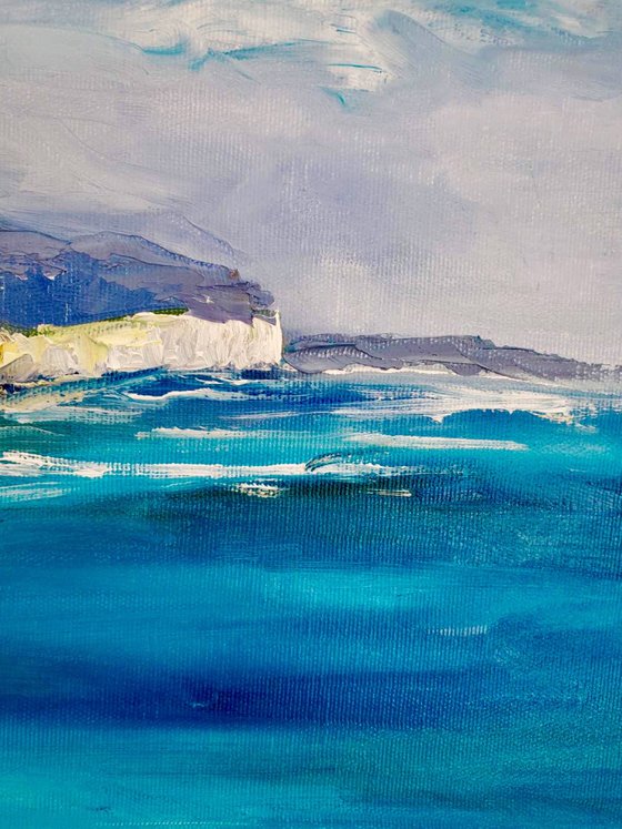 SEVEN SISTERS,   CLIFFS, SUSSEX , ENGLISH LANDSCAPE, OIL PAINTING. OFFICE URBAN WALL ART