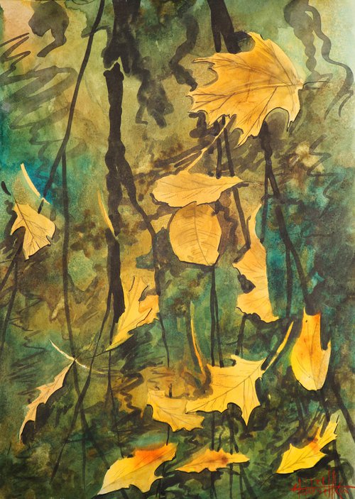 "Autumn leaves" Watercolor on paper 42x30 by Eugene Gorbachenko