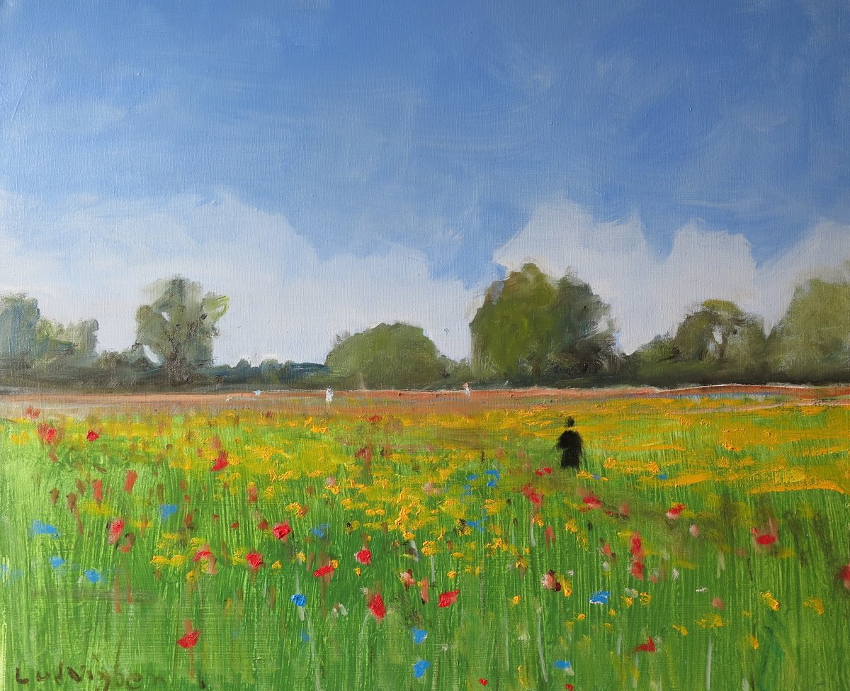 Impressionistic Landscape Oil Painting By Malcolm Ludvigsen, 24 X 20", Buttercup Meadow, Original Artwork