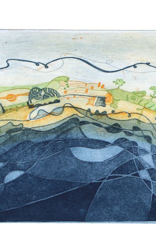 Heike Roesel "Land and Sea", fine art etching, edition of 20 in variation by Heike Roesel