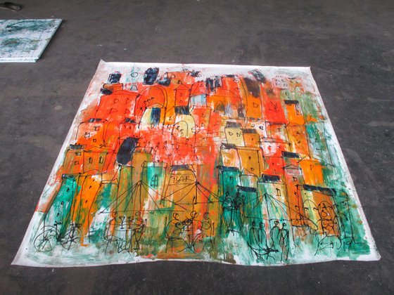 red city - xxl artwork unstretched on canvas . send as tube