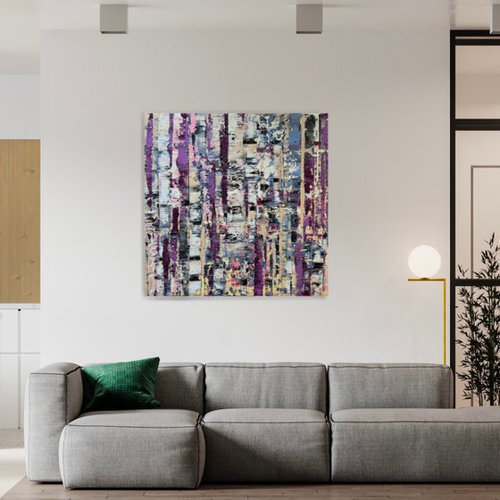 Purple forest in the fog