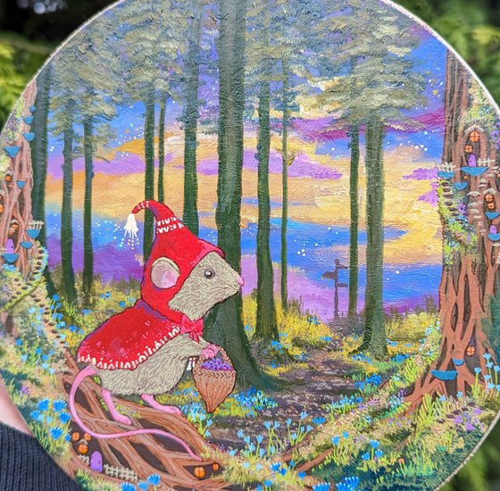 Whimsical Fairytale Painting, Red Riding Shrew