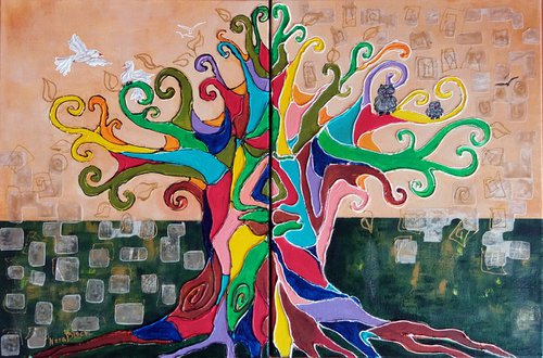 " Tree of life ", diptych on 3D-canvas, 60x40x4 cm by Nora Block