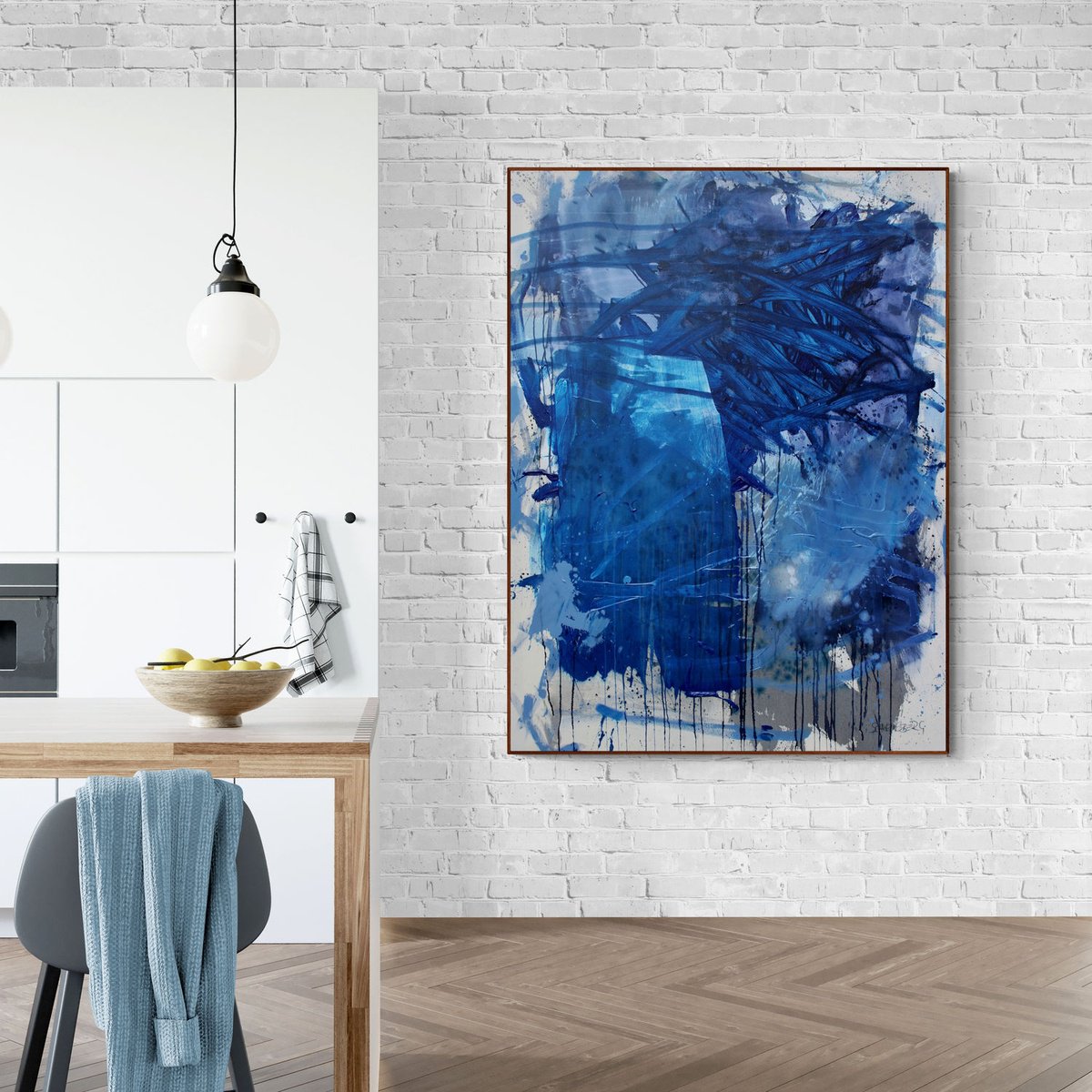 Expressive Abstract Painting By Daniela Schweinsberg, 47 X 63, Rough Blue, Original Artwork