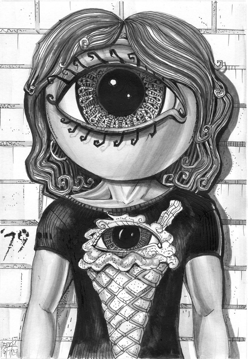 Surrealistic Portrait Drawing By Spencer John Derry, 8 X 12", Eye Ice Cream, Original Artwork