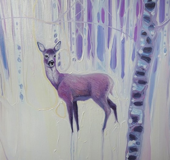 Spirits of Winter - LARGE ORIGINAL Oil Painting with deer in snow