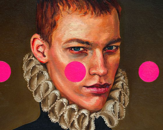 Portrait of a Young Man with Three Pink Circles