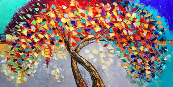 Thousand Shades of Passion Tree Oil Painting 120 x 60 cm