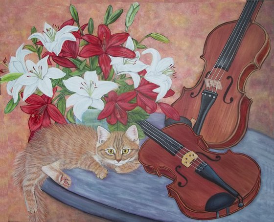 Kitten, Violines, and Lilies