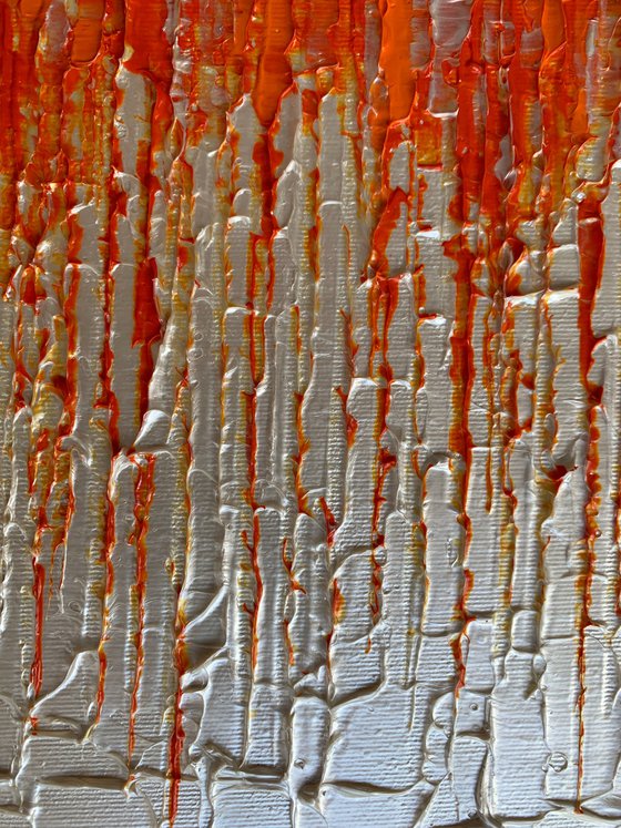 COMMISSIONED ARTWORK FOR MARK - CASCADE OF ORANGE #2 - LARGE, TEXTURED, PALETTE KNIFE ABSTRACT ART – EXPRESSIONS OF ENERGY AND LIGHT. READY TO HANG!