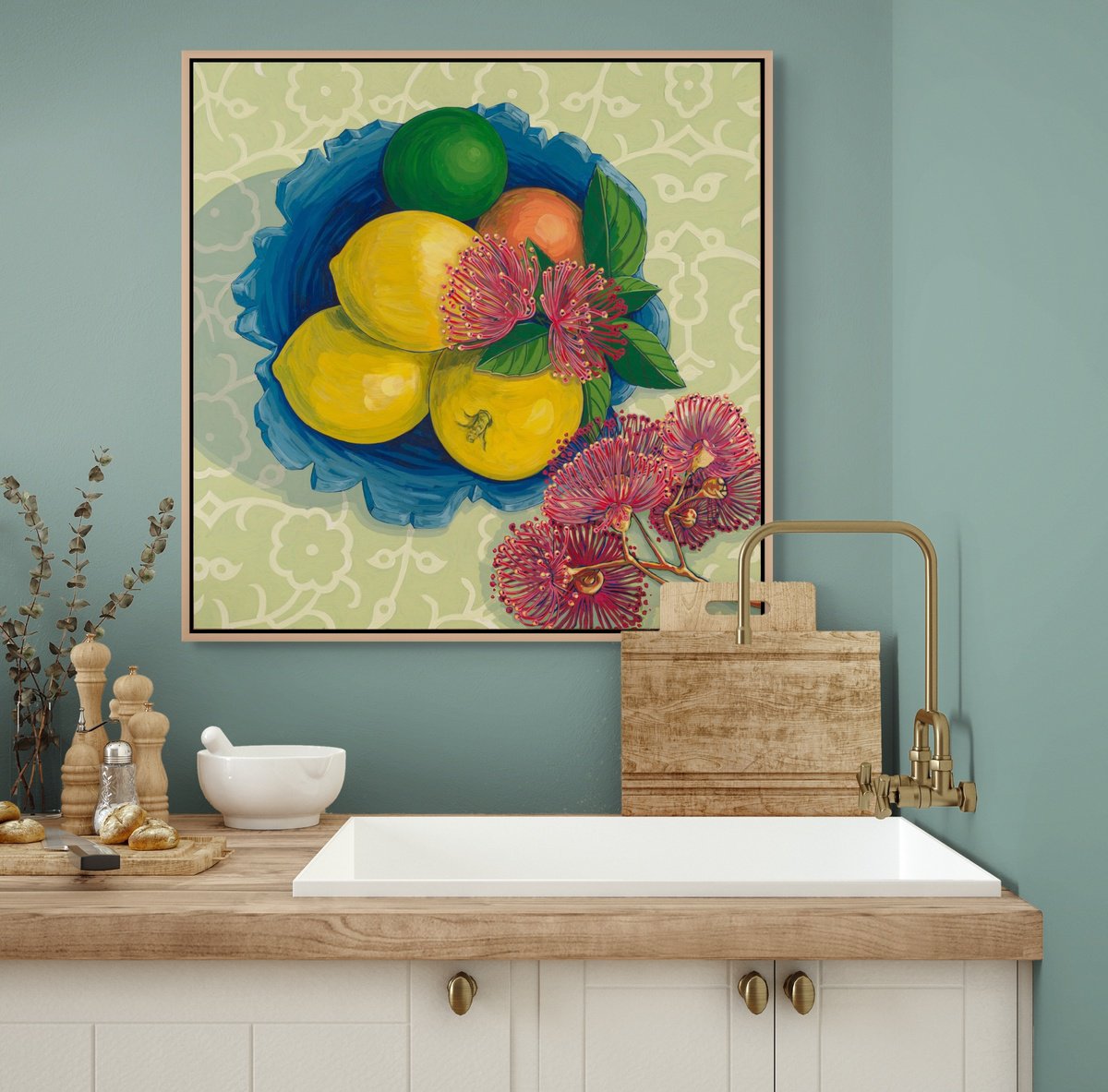 Lemon Bowl and Gum Blossoms by JULIE LYNCH