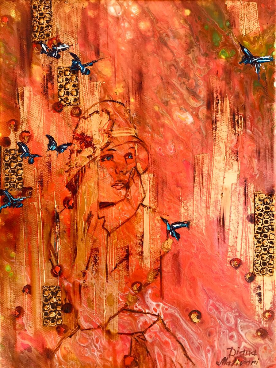 Abstract Painting By Diana Malivani, 12 X 17, She Who Awaits, Original Artwork