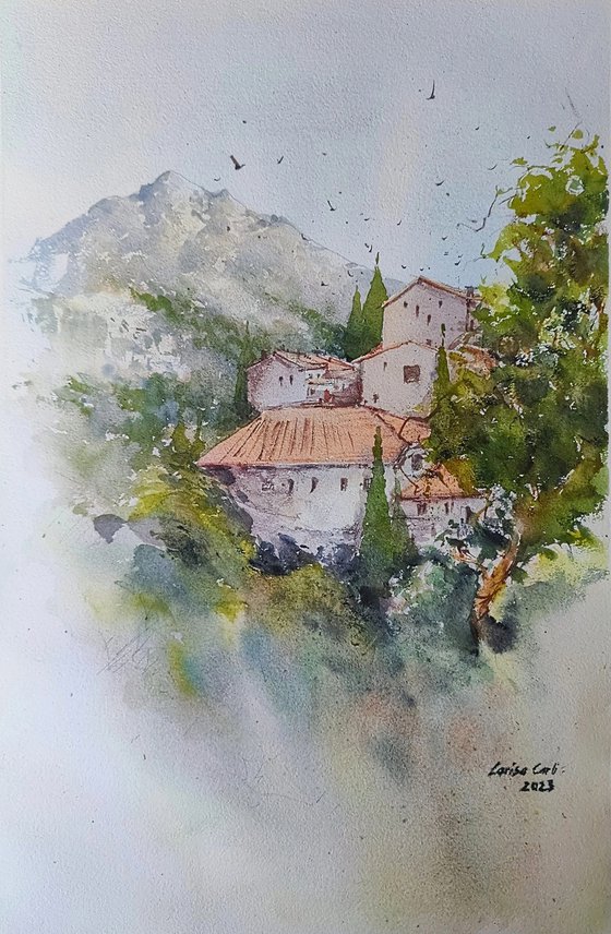 Brela, Croatia | Original Watercolor painting (2023)  | Original Hand-painted Art Small Artist | Mediterranean Europe Impressionistic