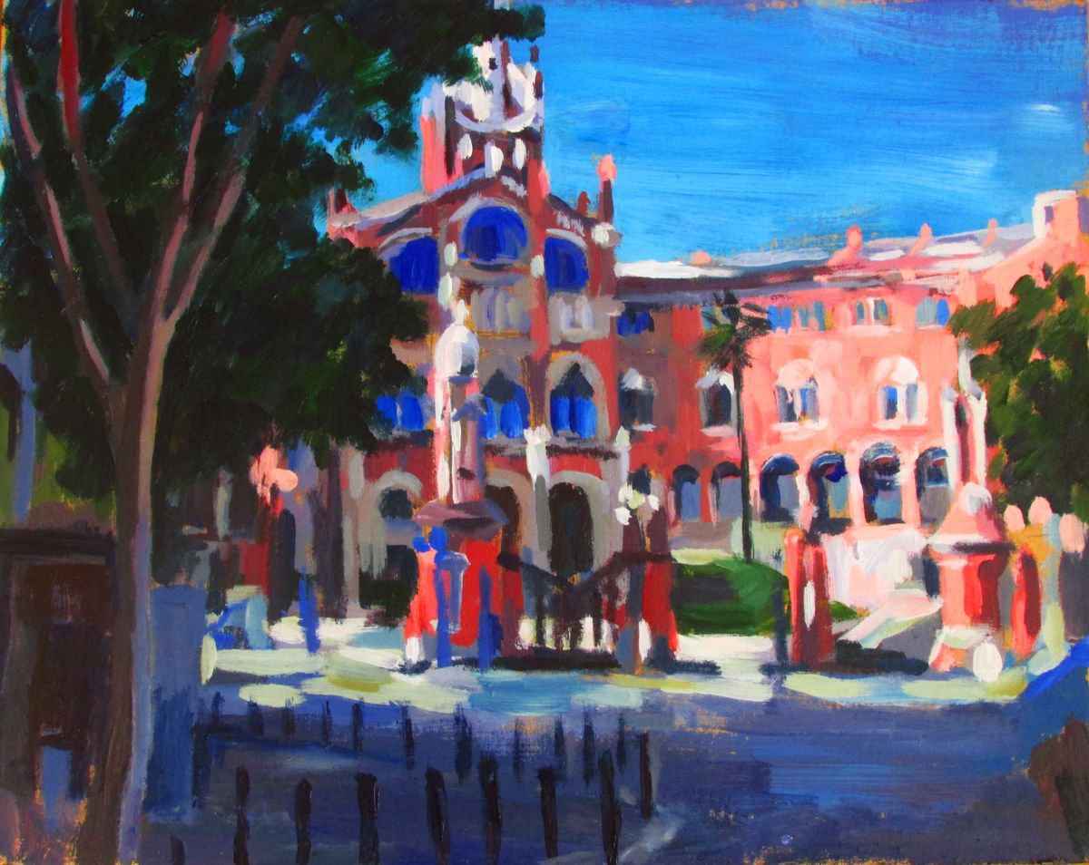 Impressionistic Cityscapes Acrylic Painting By Kateryna Bortsova, 20 X 16", Barcelona. Sant Pau, Original Artwork