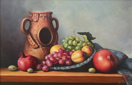 Still life with colorful fruits (40x60cm, oil painting, ready to hang) by Tamar Nazaryan