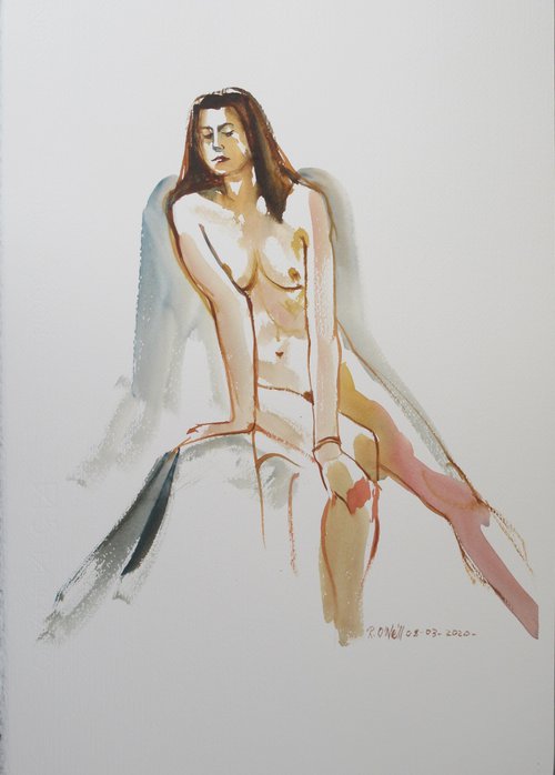 Seated female nude with wings by Rory O’Neill
