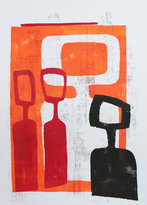 Family portrait - Art on paper - in Orange (A1-59,4cmx84cm) - 41J