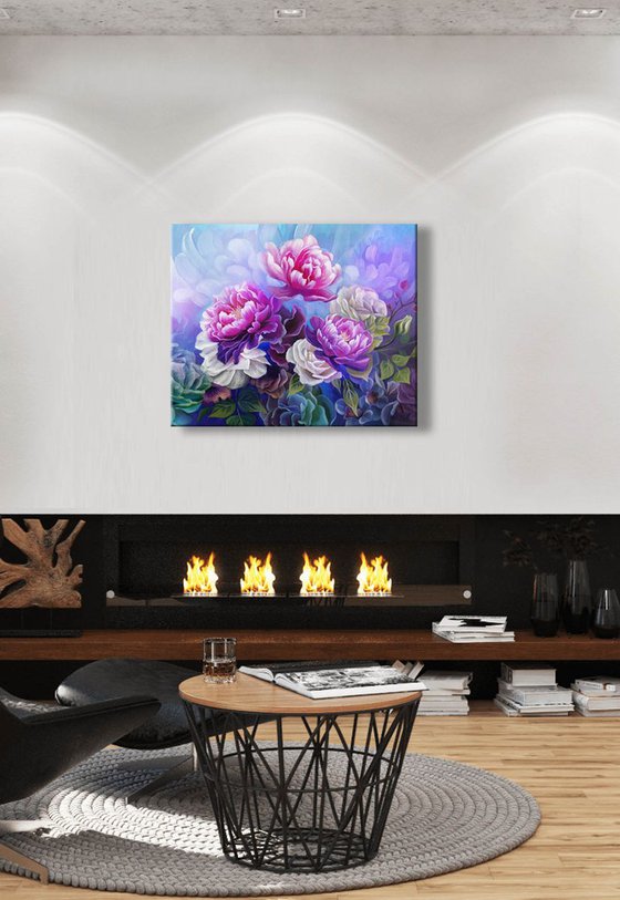 "Summer breath", peonies flowers art, floral painting, floral arrangement