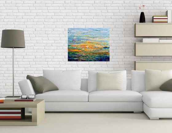 Colors of Sunset - Palette Knife Acrylic Painting, Seascape Artwork, Abstract Water Art