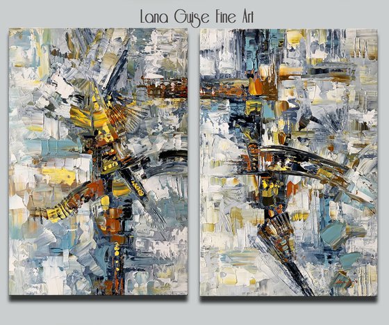 Abstract, Set of Two paintings, Multi Panel Abstract ORIGINAL Textured Modern Textured Palette Knife