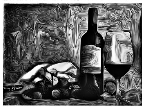 Still life with wine - drawing by Tony Roberts
