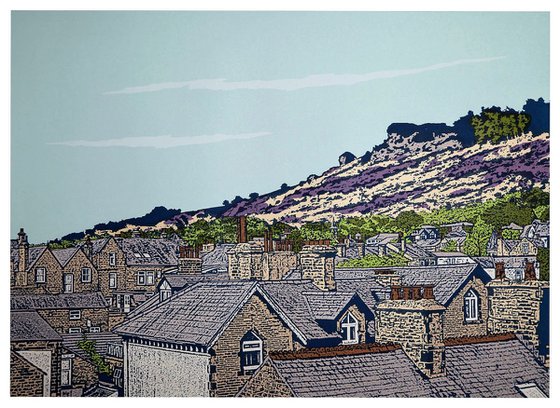 Ilkley rooftops to Cow and Calf   - ( Lavender)
