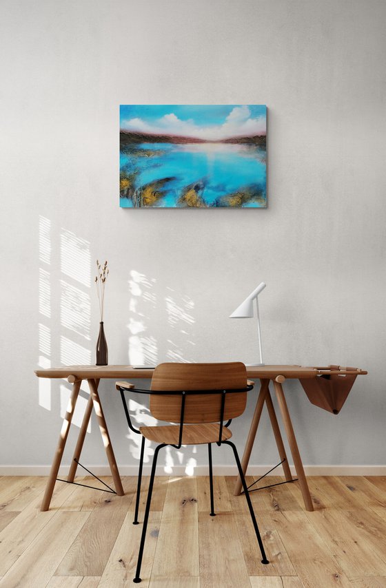 A large original abstract beautiful structured mixed media painting of a seascape "Dream"