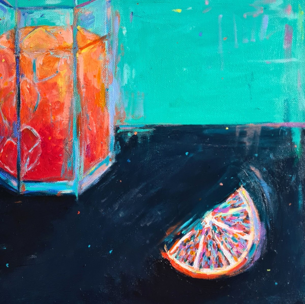 Impressionistic Still Life Acrylic Painting By Dawn Underwood, 12 X 12, Negroni, Original Artwork
