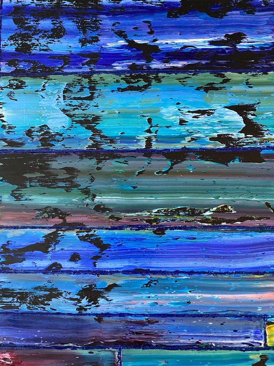 "Cooling It Down" - Original PMS Large Assemblage Sculptural Painting On Wood and Marbled Glass Backsplash Tile - 48 x 24 inches