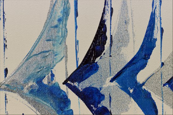 Blue Sails  - abstract acrylic painting, canvas wall art, framed modern art