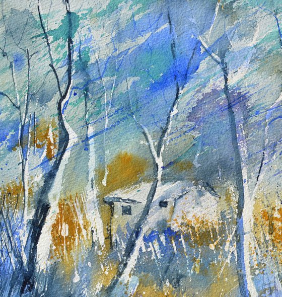 Blue forest  watercolor