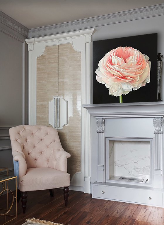 Large square painting with ranunculus 90*90 cm by Ivlieva Irina