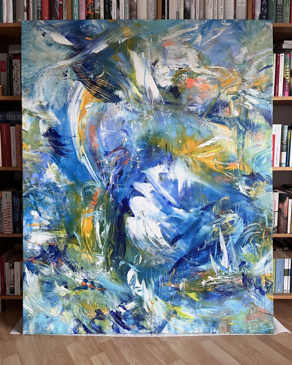 Expressive Abstract Acrylic Painting By Maria Bevilacqua-Fischer, 47 X 59", Fresh Impetus I, Original Artwork