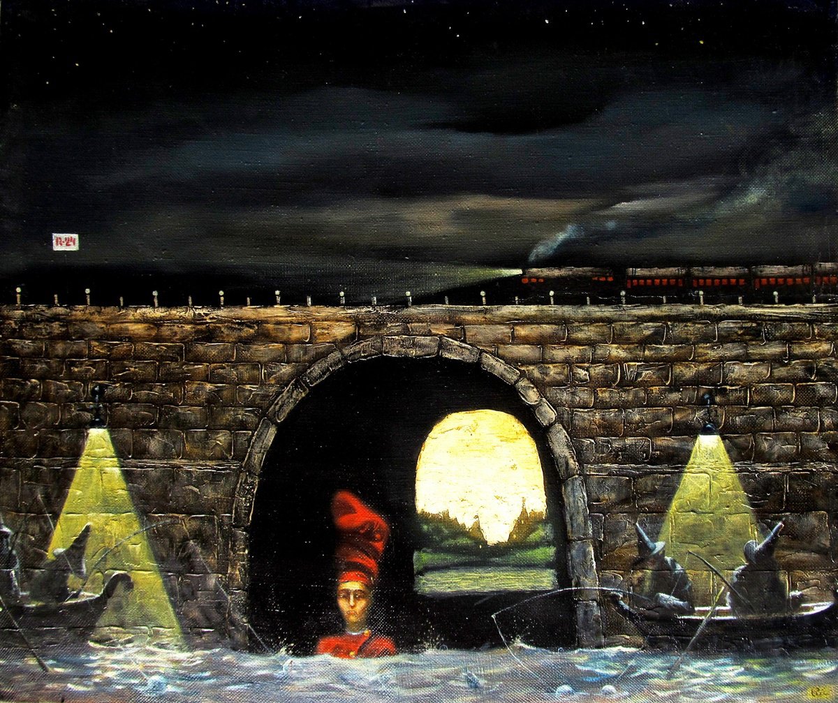 Surrealistic Landscape Oil Painting By Serhiy Roy, 30 X 25", Nightly.2 Hours Before Dawn ., Original Artwork