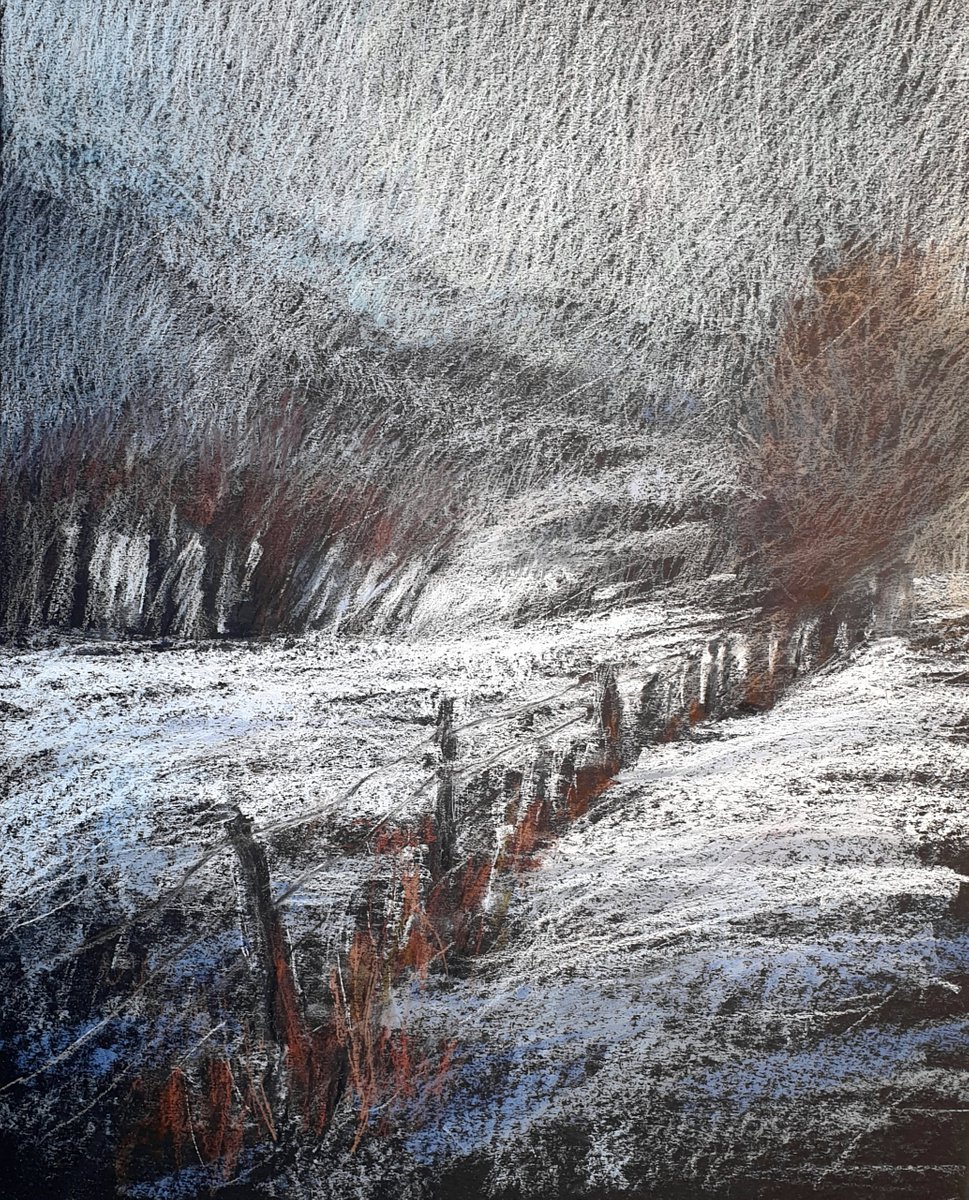 Impressionistic Landscape Pastel Drawing By Elena Genkin, 14 X 18, Snowstorm, Original Artwork