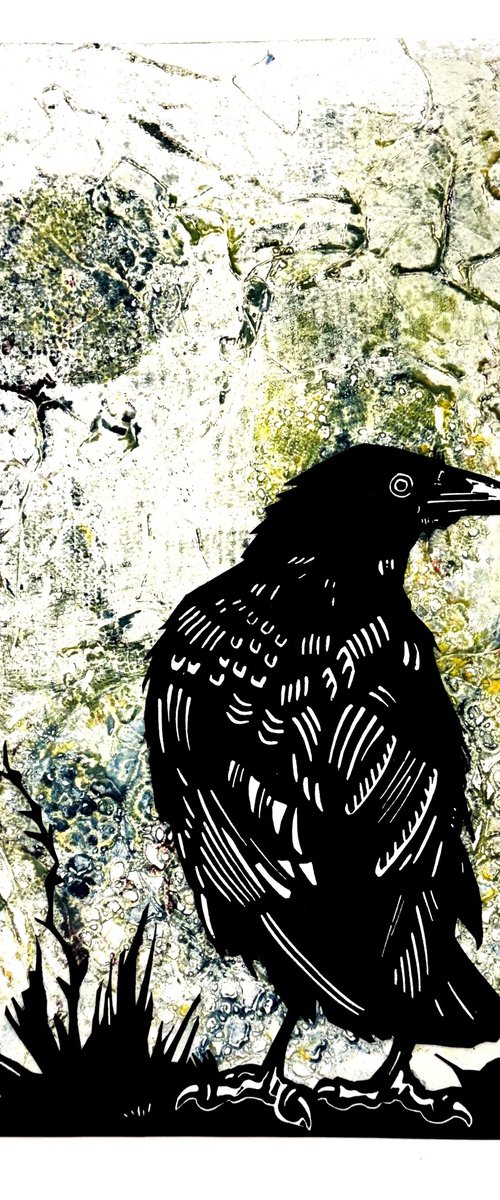 Crow With Green Sun by Laurel Macdonald