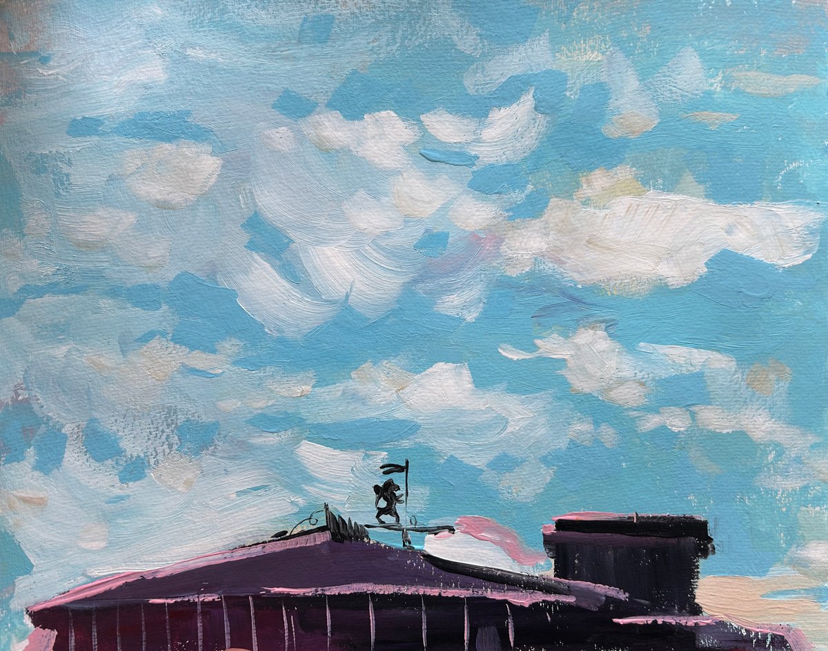 Impressionistic Landscape Acrylic Painting By Yuliia Pastukhova, 16 X 12", Sky Painting, Original Artwork