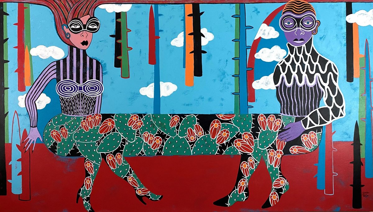 Surrealistic Portrait Acrylic Painting By Diana Rosa, 64 X 36, The Edge Of Love, Original Artwork