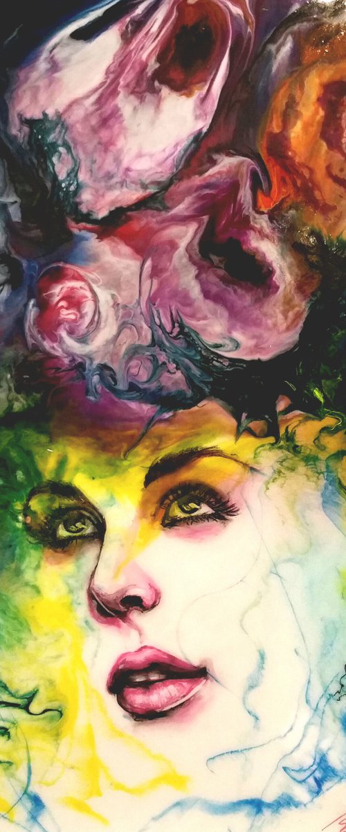 "Cortesia ", Contemporary resin painting on board, 60x80x1,2cm, ready to hang by Elena Kraft