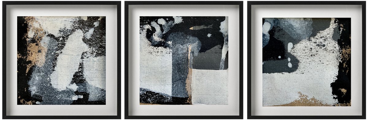 Abstraction No. 17520 11-13 black & white set of 3 by Anita Kaufmann
