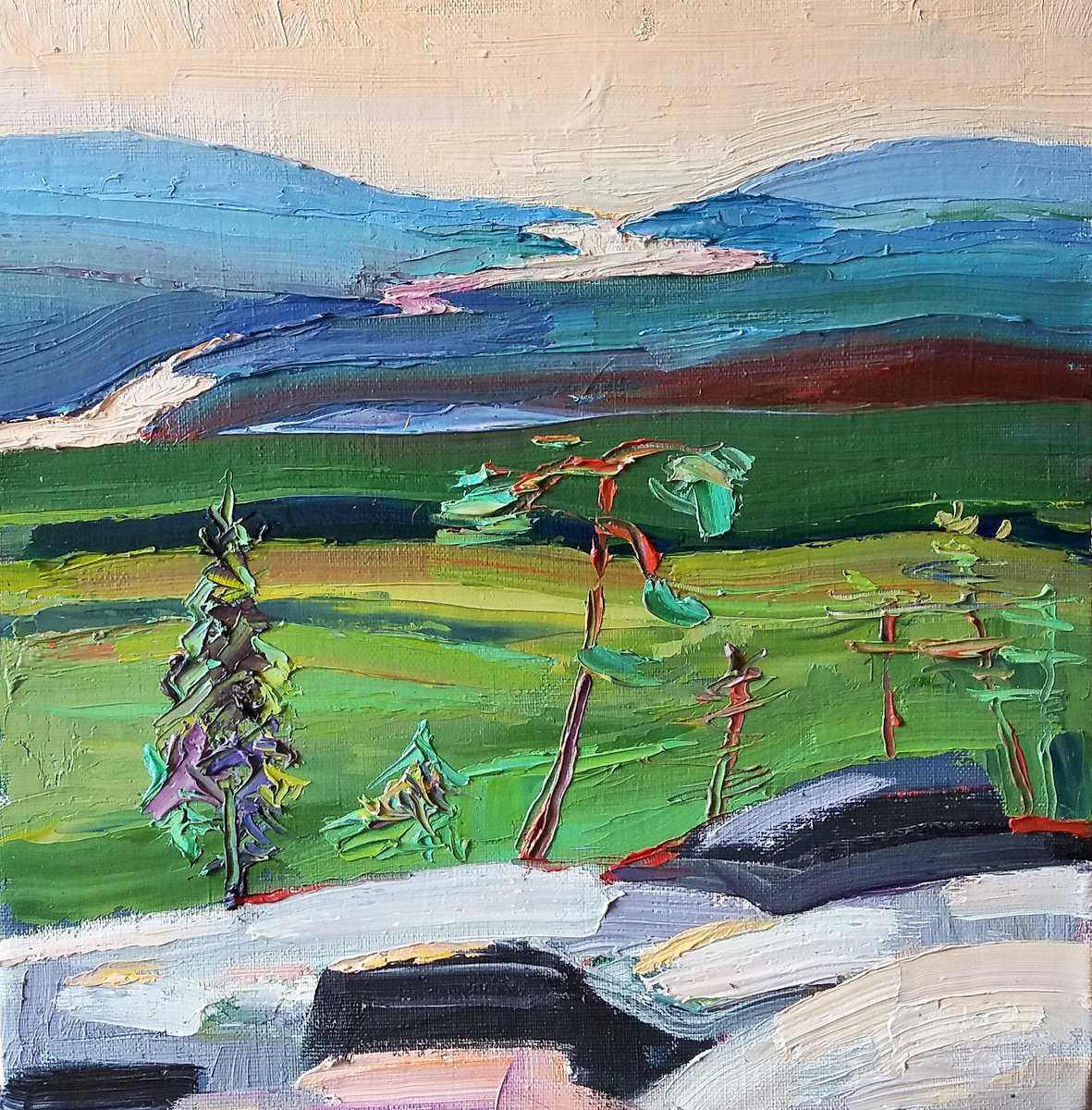 Landscape Oil Painting By Tanja Smirnova, 12 X 12", Mountains, Original Artwork