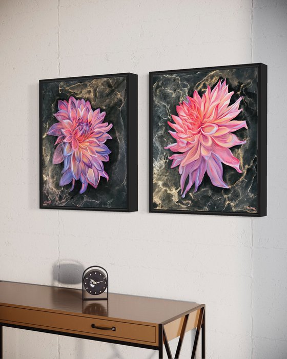 Shining Dahlias Diptych