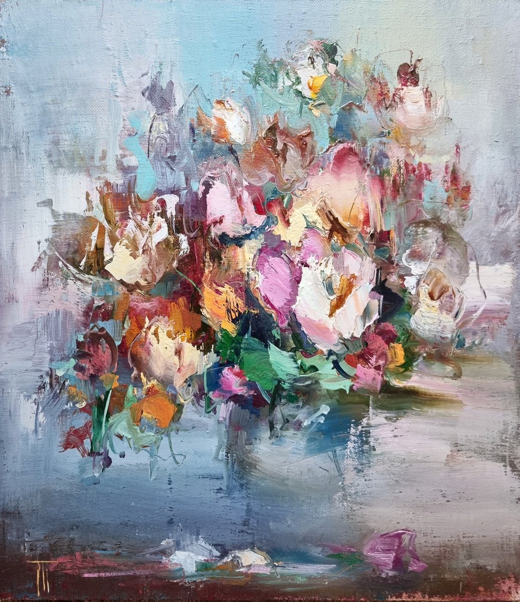 Impressionistic Botanical Oil Painting By Hennadii Penskyi, 14 X 16, Flower Honey, Original Artwork