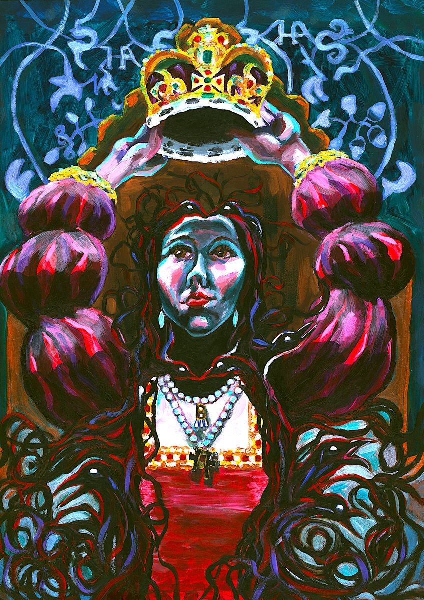 Illustrative Portrait Acrylic Painting By Christina M Plichta, 19 X 23, Anne Boleyn, Original Artwork